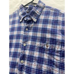 Polo Ralph Lauren  Button Down Shirt Mens Large Short Sleeve Plaid‎ Blue